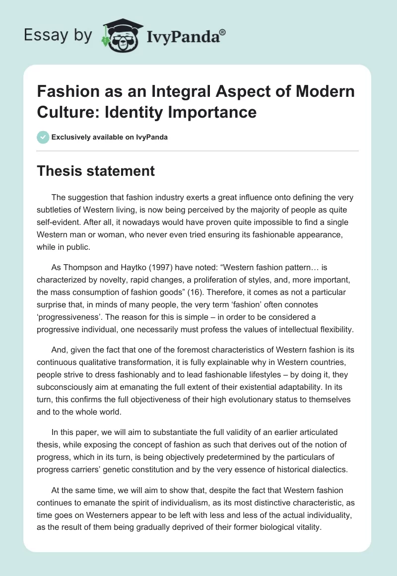Fashion as an Integral Aspect of Modern Culture: Identity Importance. Page 1