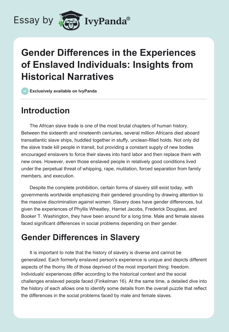 Gender Differences in the Experiences of Enslaved Individuals: Insights from Historical Narratives. Page 1