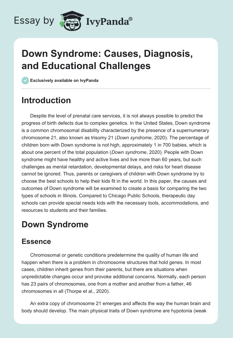 Down Syndrome: Causes, Diagnosis, and Educational Challenges. Page 1