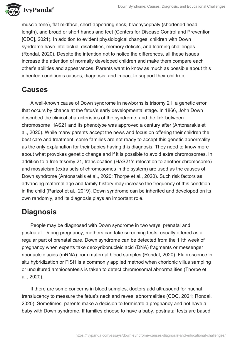 Down Syndrome: Causes, Diagnosis, and Educational Challenges. Page 2