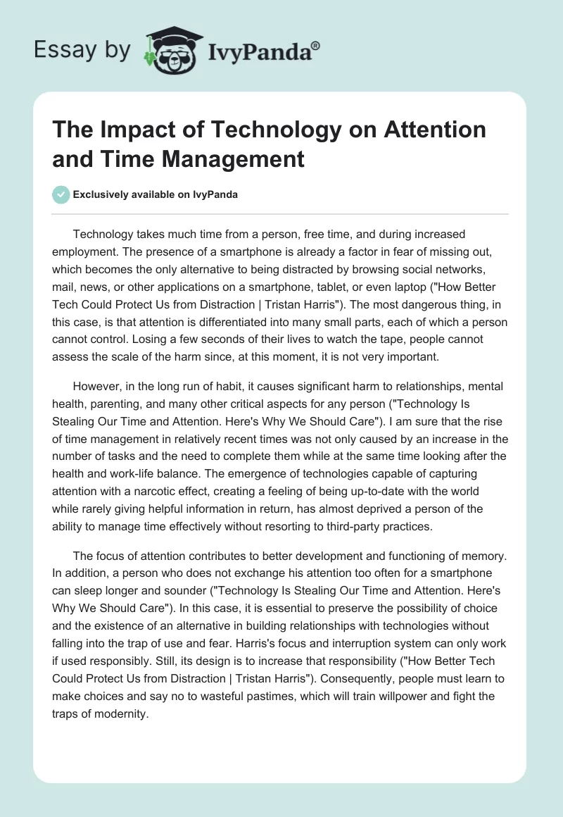 The Impact of Technology on Attention and Time Management. Page 1