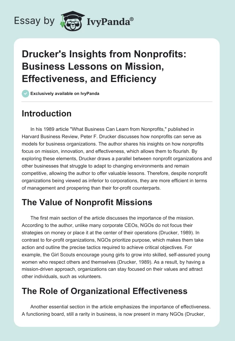 Drucker's Insights from Nonprofits: Business Lessons on Mission, Effectiveness, and Efficiency. Page 1