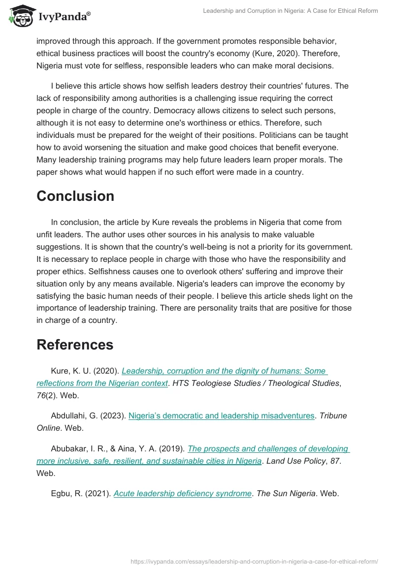 Leadership and Corruption in Nigeria: A Case for Ethical Reform. Page 2