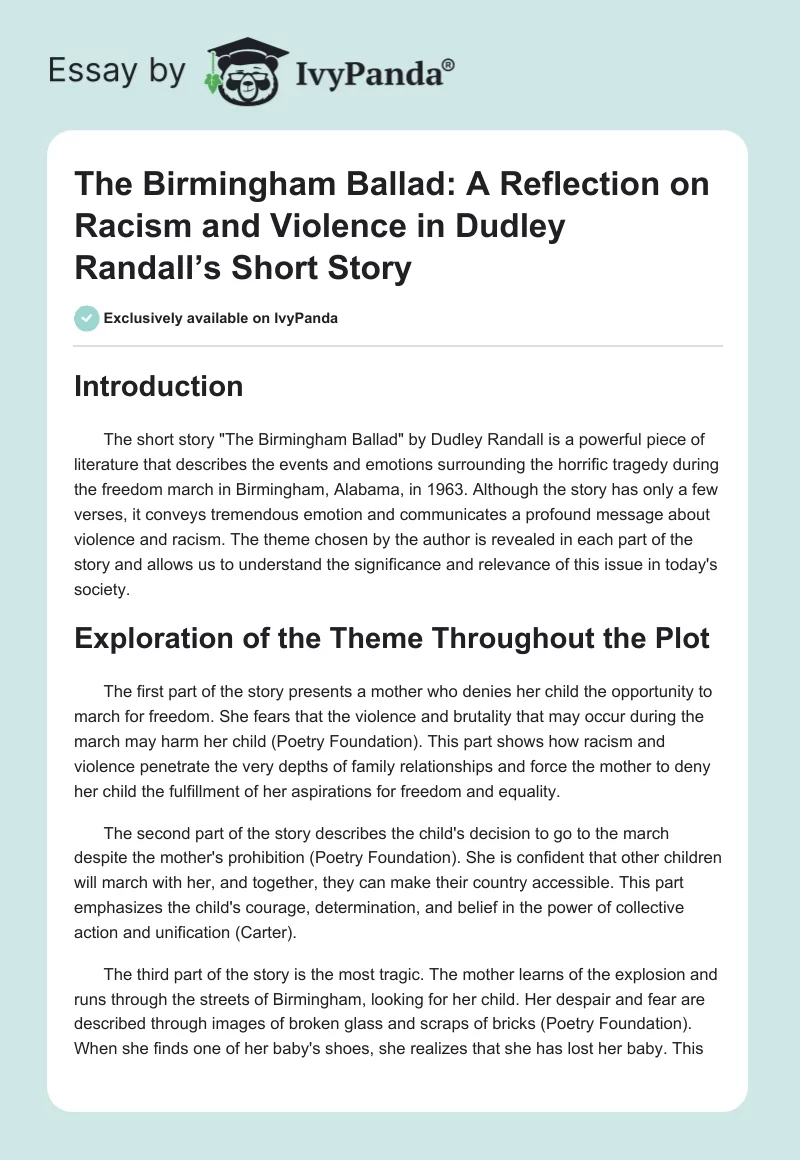 The Birmingham Ballad: A Reflection on Racism and Violence in Dudley Randall’s Short Story. Page 1