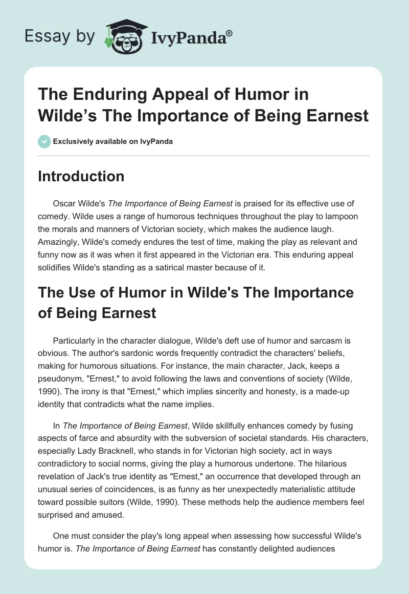 The Enduring Appeal of Humor in Wilde’s The Importance of Being Earnest. Page 1