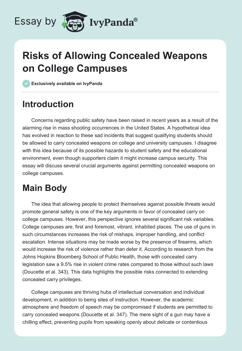 Risks of Allowing Concealed Weapons on College Campuses. Page 1