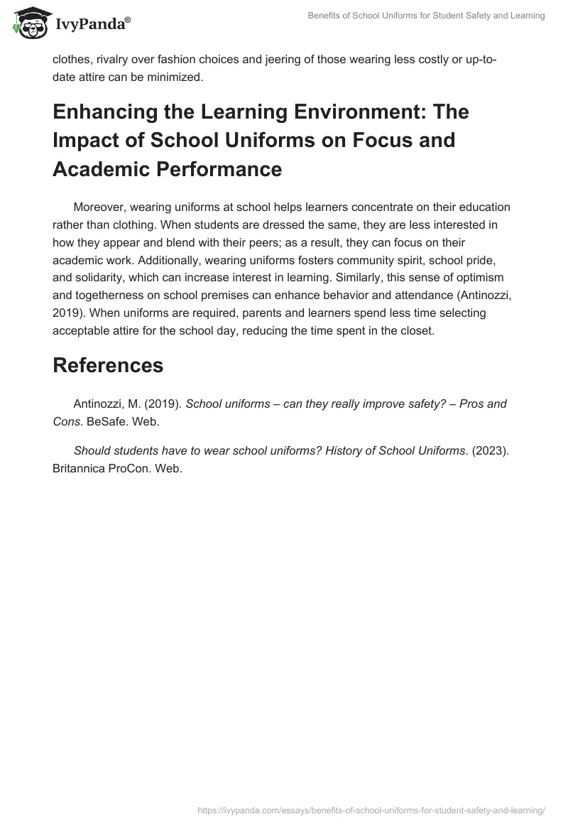 Benefits of School Uniforms for Student Safety and Learning. Page 2