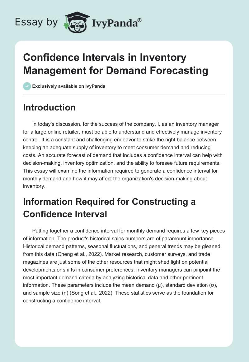 Confidence Intervals in Inventory Management for Demand Forecasting. Page 1