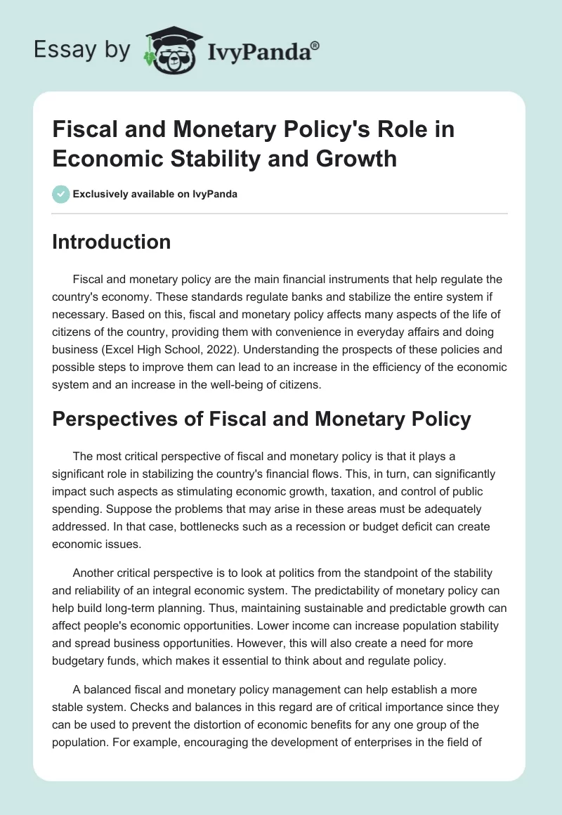 Fiscal and Monetary Policy's Role in Economic Stability and Growth. Page 1