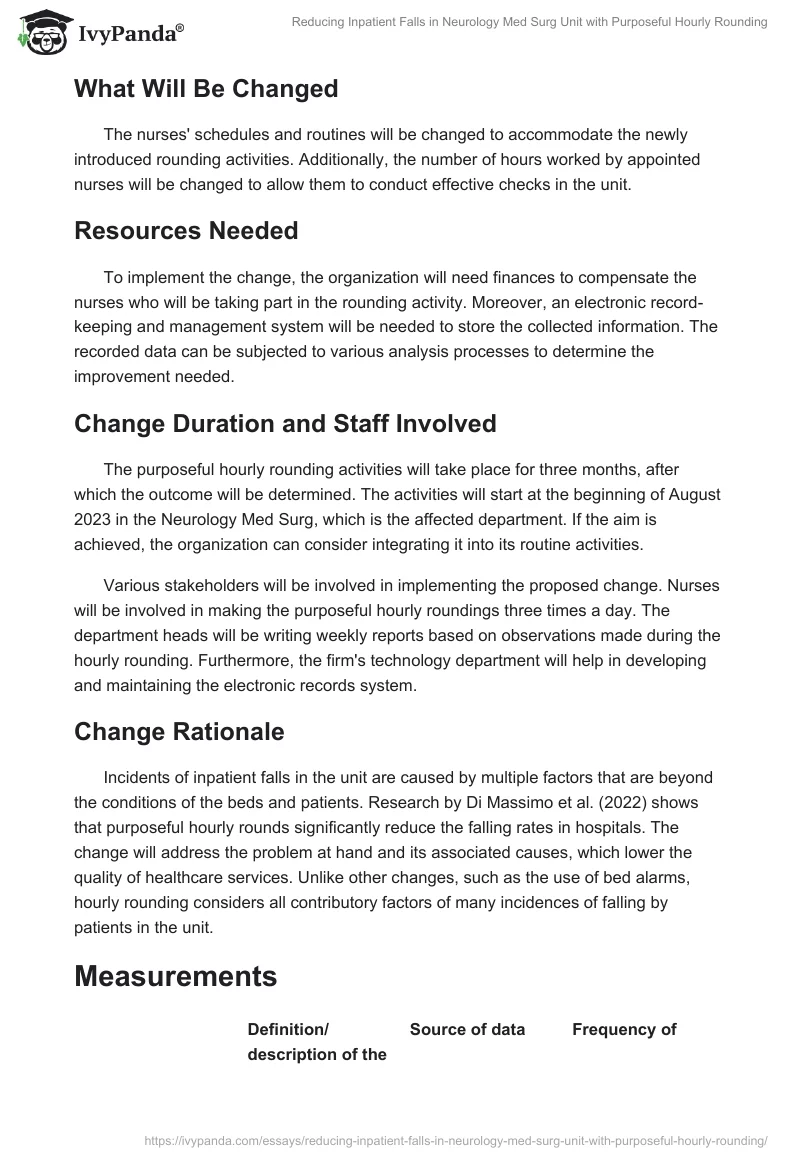 Reducing Inpatient Falls in Neurology Med Surg Unit with Purposeful Hourly Rounding. Page 2