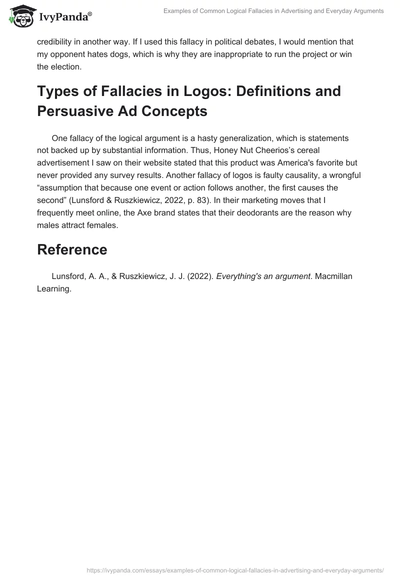 Examples of Common Logical Fallacies in Advertising and Everyday Arguments. Page 2