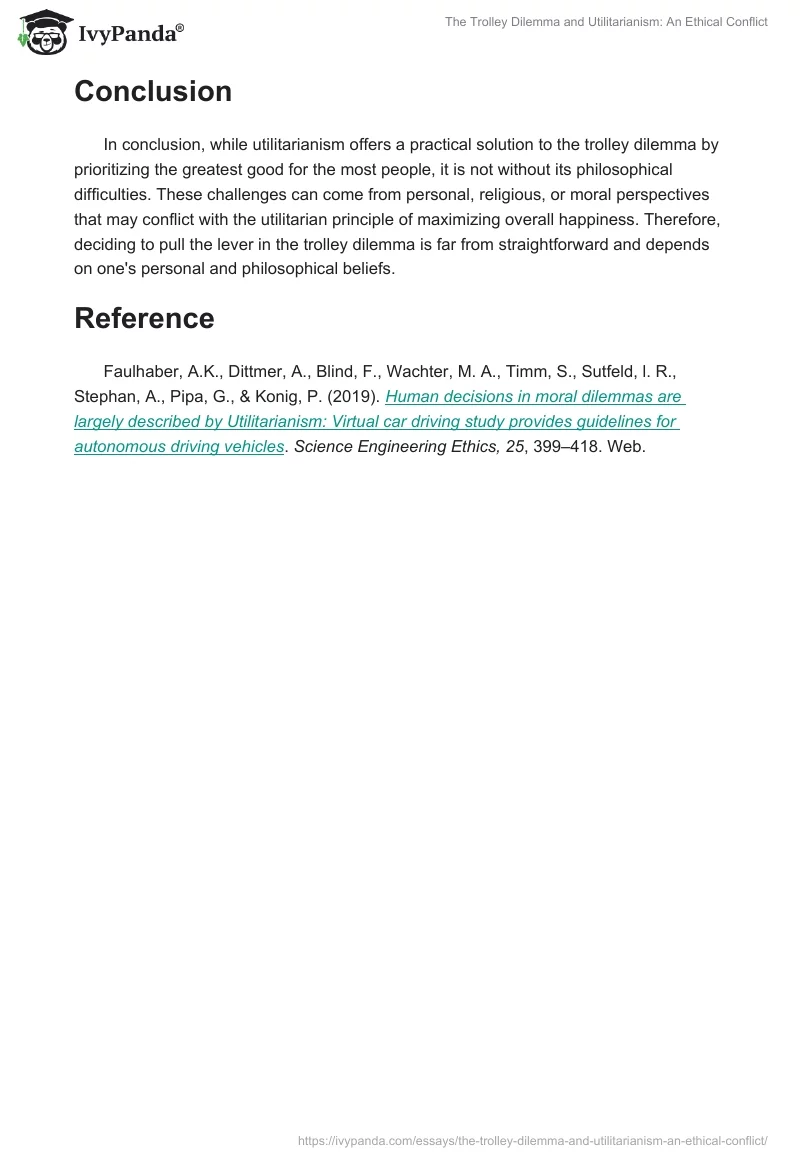 The Trolley Dilemma and Utilitarianism: An Ethical Conflict. Page 2