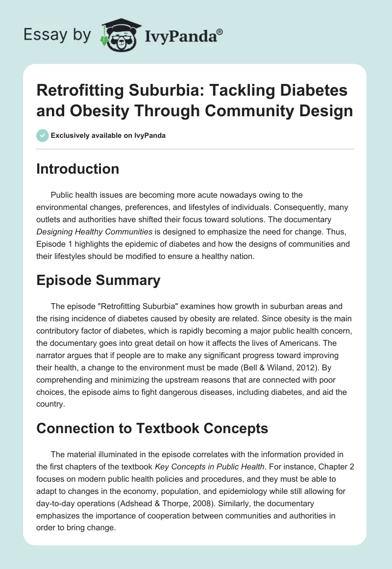 Retrofitting Suburbia: Tackling Diabetes and Obesity Through Community Design. Page 1