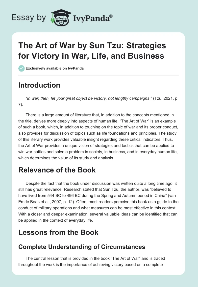 "The Art of War" by Sun Tzu: Strategies for Victory in War, Life, and Business. Page 1