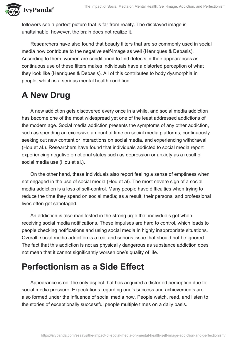 The Impact of Social Media on Mental Health: Self-Image, Addiction, and Perfectionism. Page 2