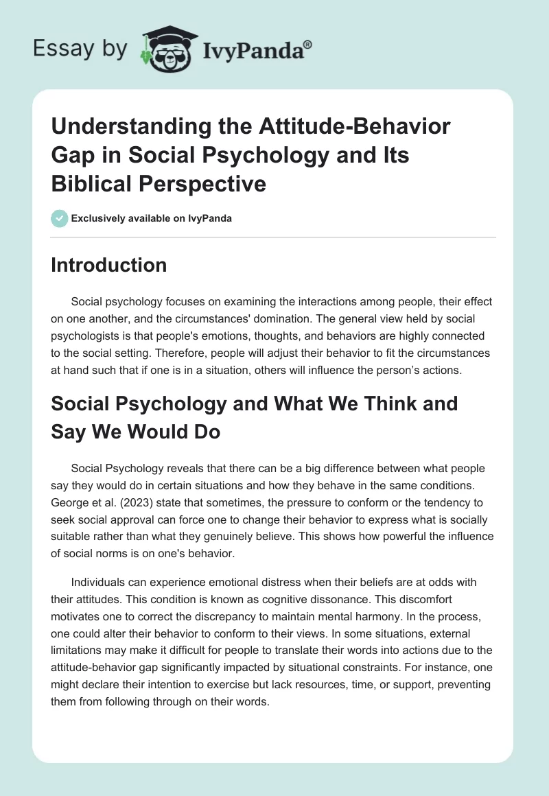 Understanding the Attitude-Behavior Gap in Social Psychology and Its Biblical Perspective. Page 1