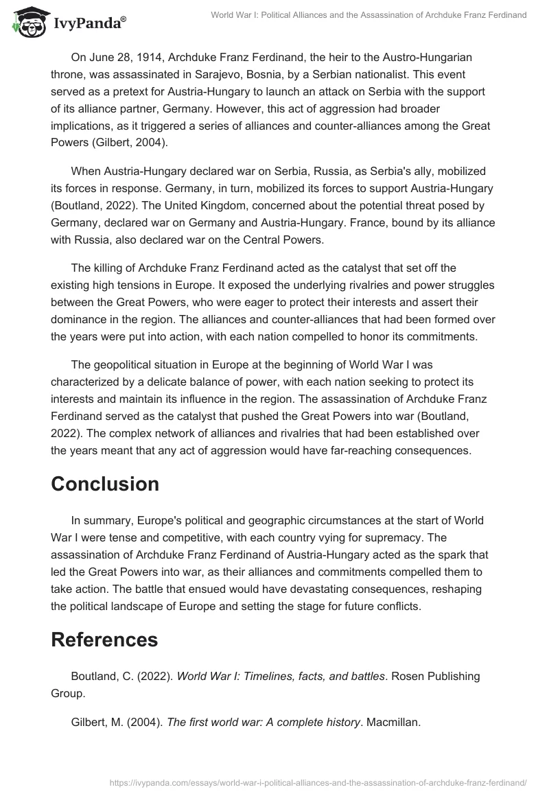 World War I: Political Alliances and the Assassination of Archduke Franz Ferdinand. Page 2