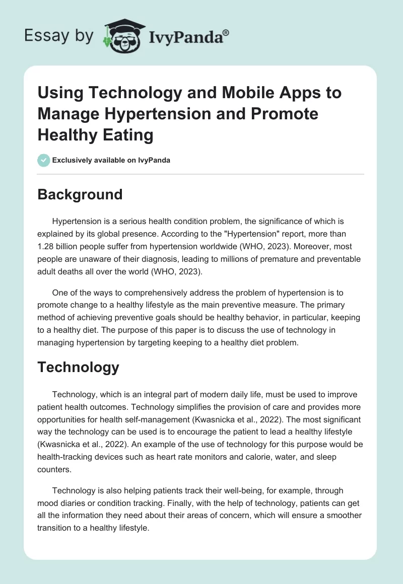 Using Technology and Mobile Apps to Manage Hypertension and Promote Healthy Eating. Page 1