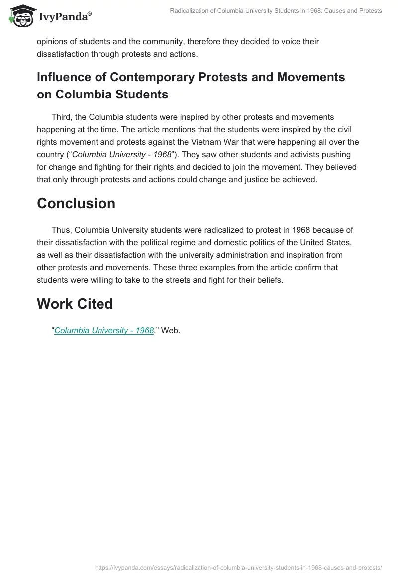 Radicalization of Columbia University Students in 1968: Causes and Protests. Page 2