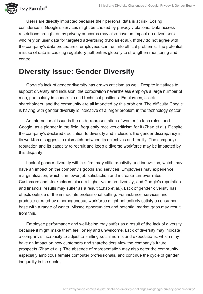 Ethical and Diversity Challenges at Google: Privacy & Gender Equity. Page 2