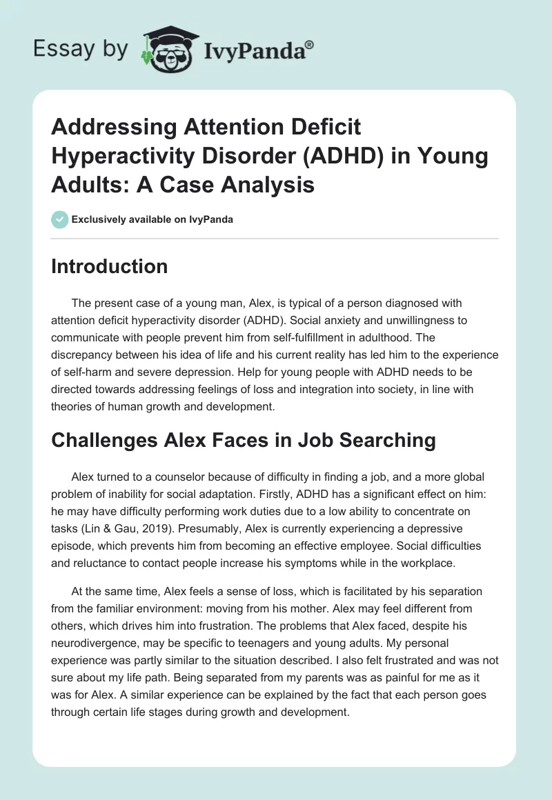 Addressing Attention Deficit Hyperactivity Disorder (ADHD) in Young Adults: A Case Analysis. Page 1