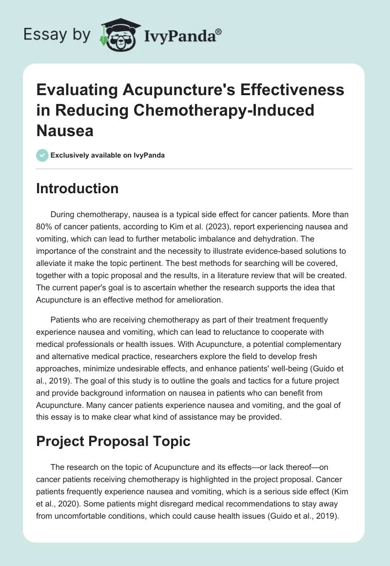 Evaluating Acupuncture's Effectiveness in Reducing Chemotherapy-Induced Nausea. Page 1