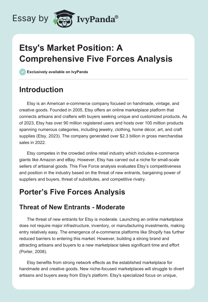 Etsy's Market Position: A Comprehensive Five Forces Analysis. Page 1