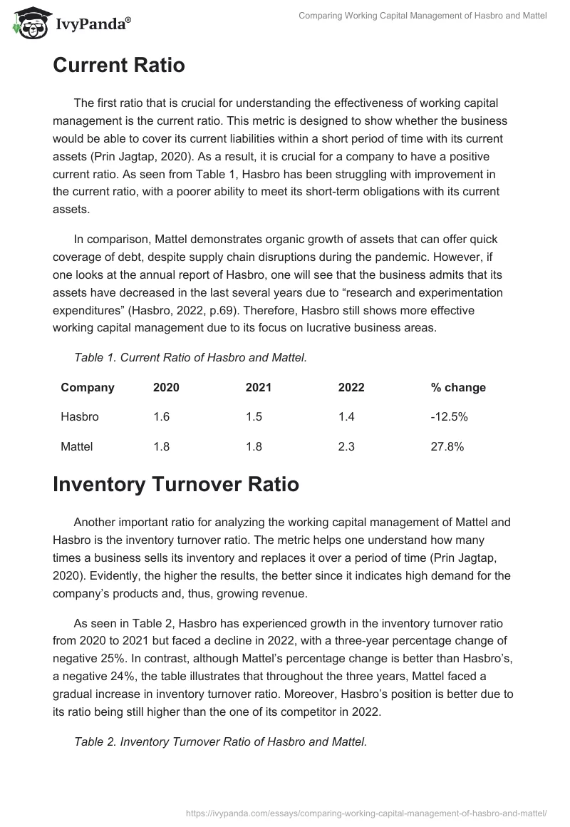 Comparing Working Capital Management of Hasbro and Mattel. Page 2