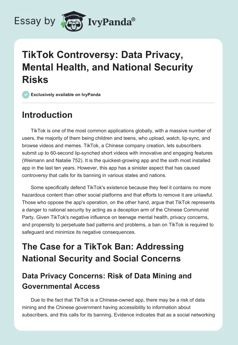 TikTok Controversy: Data Privacy, Mental Health, and National Security Risks. Page 1