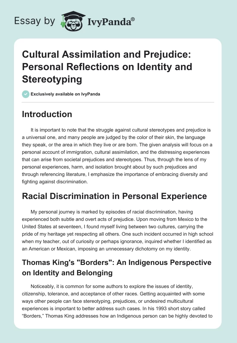 Cultural Assimilation and Prejudice: Personal Reflections on Identity and Stereotyping. Page 1