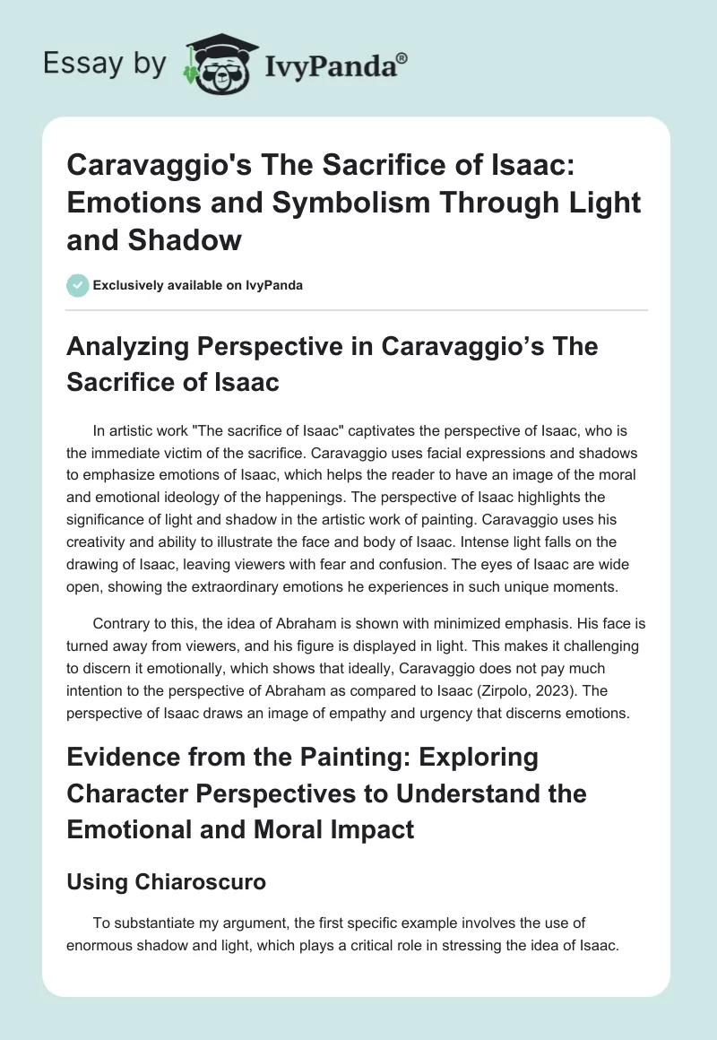 Caravaggio's "The Sacrifice of Isaac": Emotions and Symbolism Through Light and Shadow. Page 1