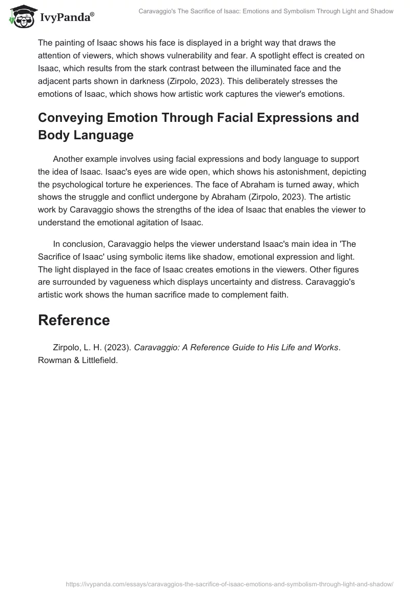 Caravaggio's "The Sacrifice of Isaac": Emotions and Symbolism Through Light and Shadow. Page 2