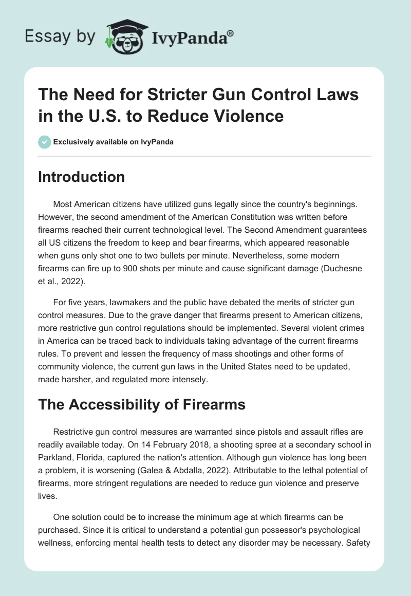 The Need for Stricter Gun Control Laws in the U.S. to Reduce Violence. Page 1