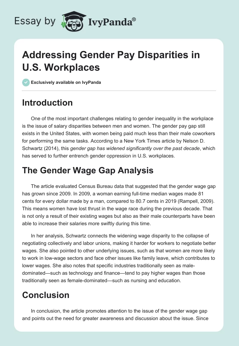 Addressing Gender Pay Disparities in U.S. Workplaces. Page 1