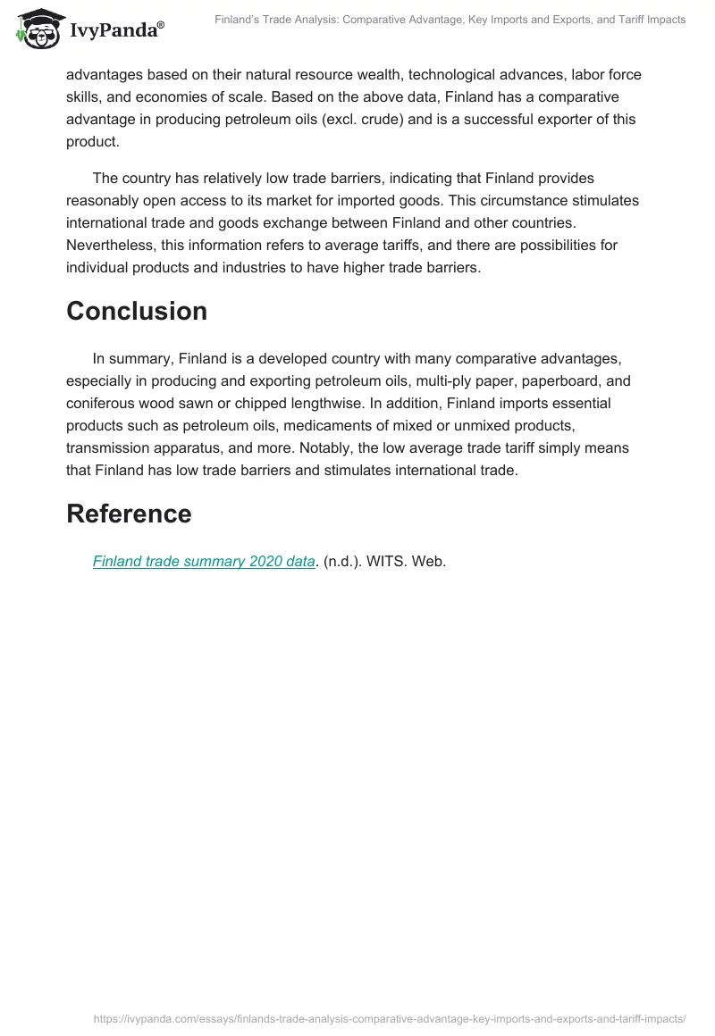Finland’s Trade Analysis: Comparative Advantage, Key Imports and Exports, and Tariff Impacts. Page 2