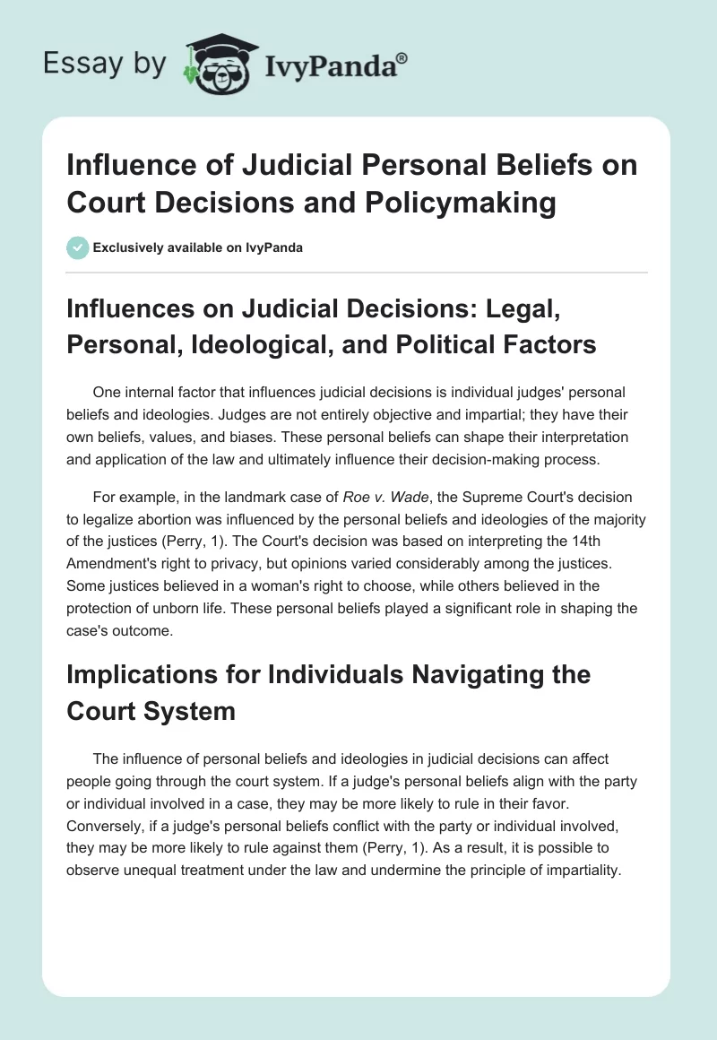 Influence of Judicial Personal Beliefs on Court Decisions and Policymaking. Page 1