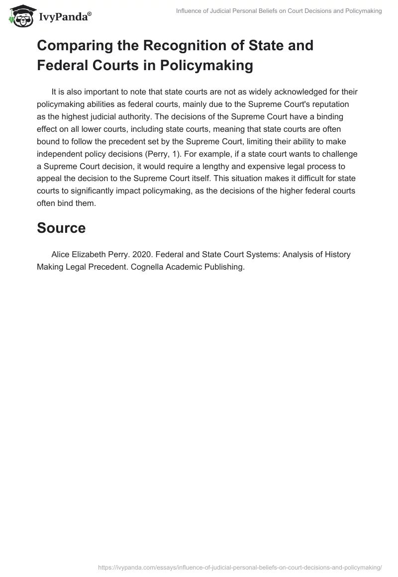 Influence of Judicial Personal Beliefs on Court Decisions and Policymaking. Page 2