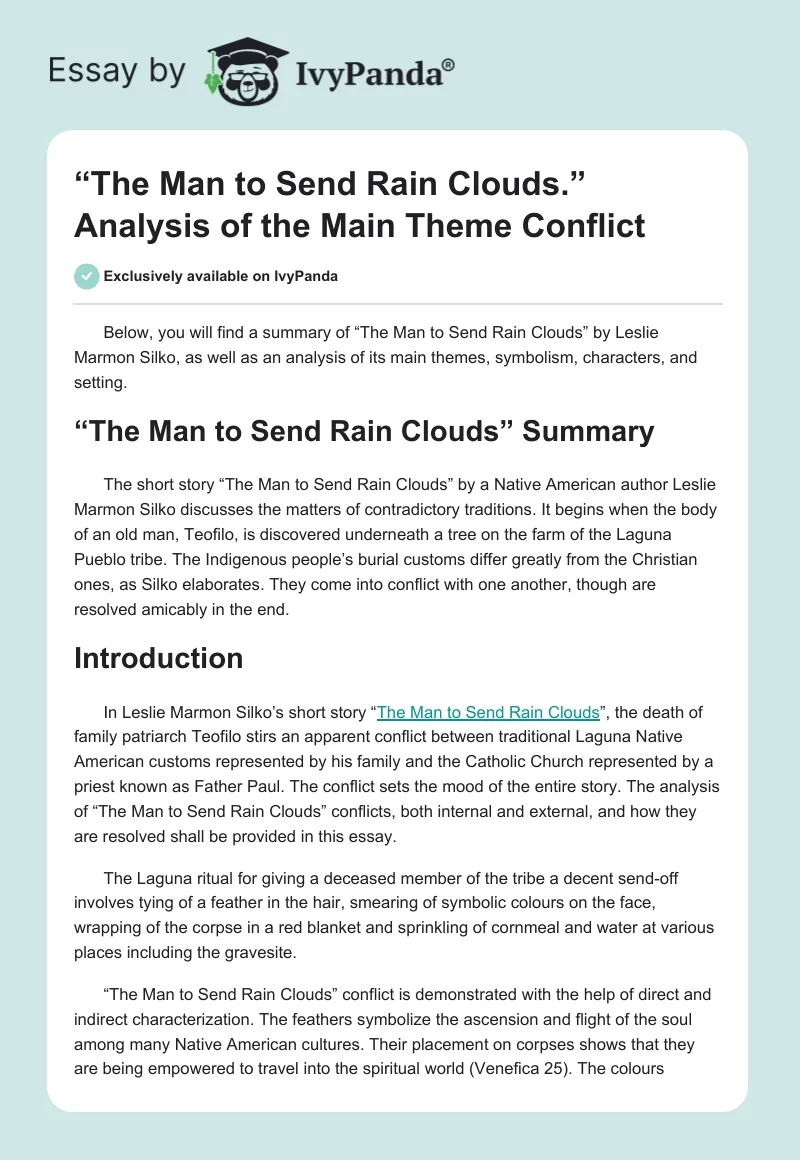 “The Man to Send Rain Clouds.” Analysis of the Main Theme Conflict. Page 1