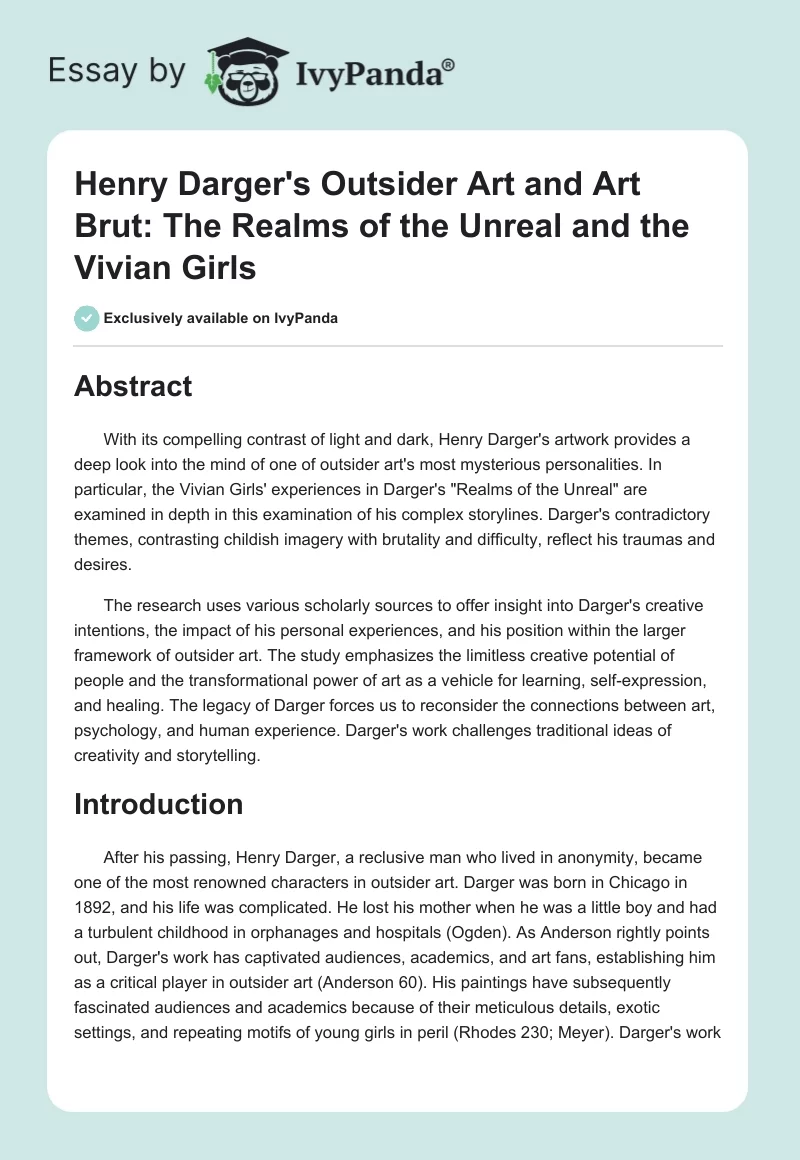 Henry Darger's Outsider Art and Art Brut: The Realms of the Unreal and the Vivian Girls. Page 1