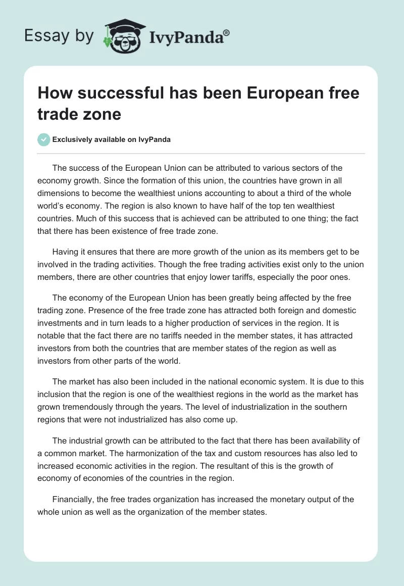 How Successful Has Been European Free Trade Zone. Page 1