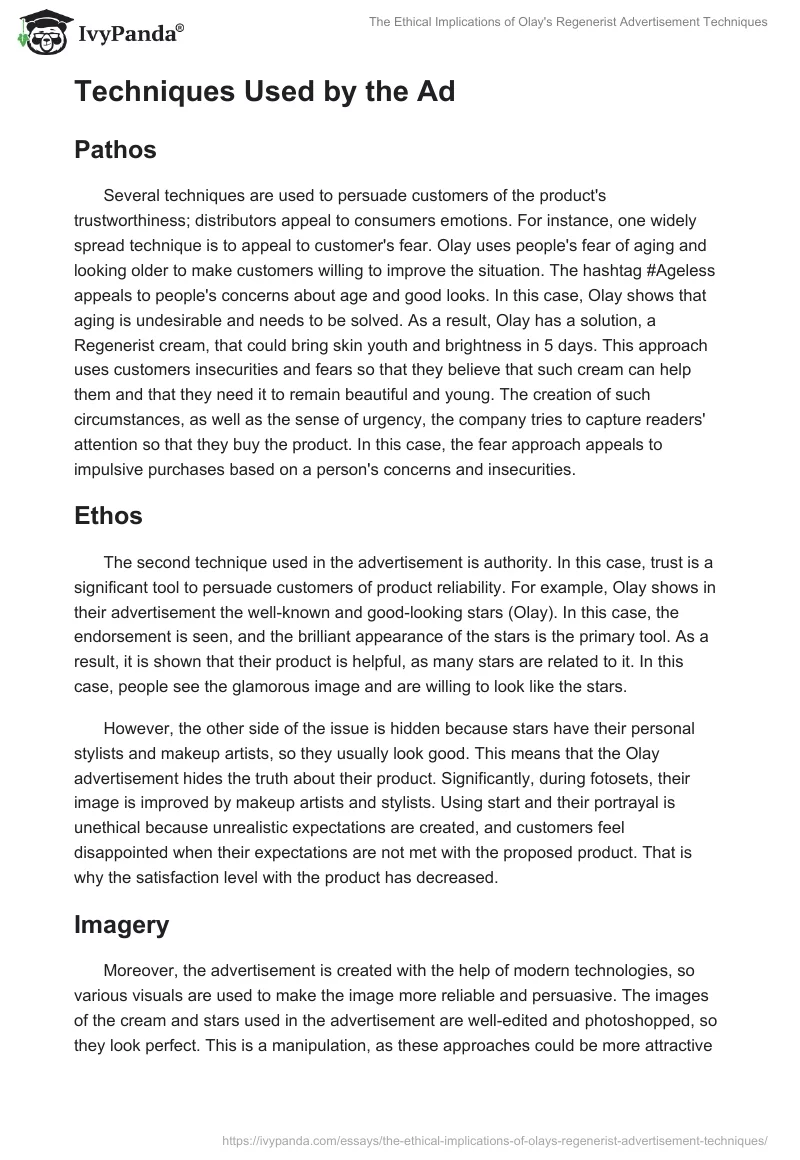 The Ethical Implications of Olay's Regenerist Advertisement Techniques. Page 2