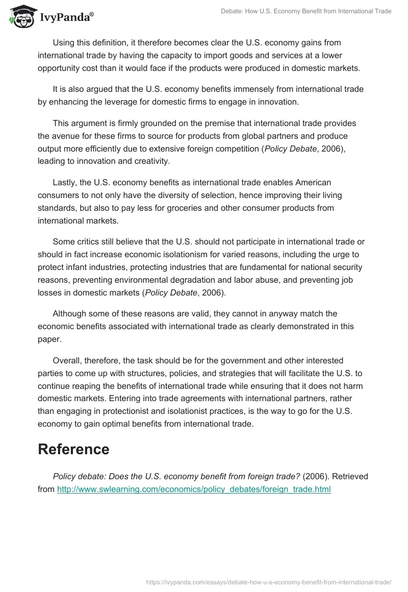 Debate: How U.S. Economy Benefit from International Trade. Page 2