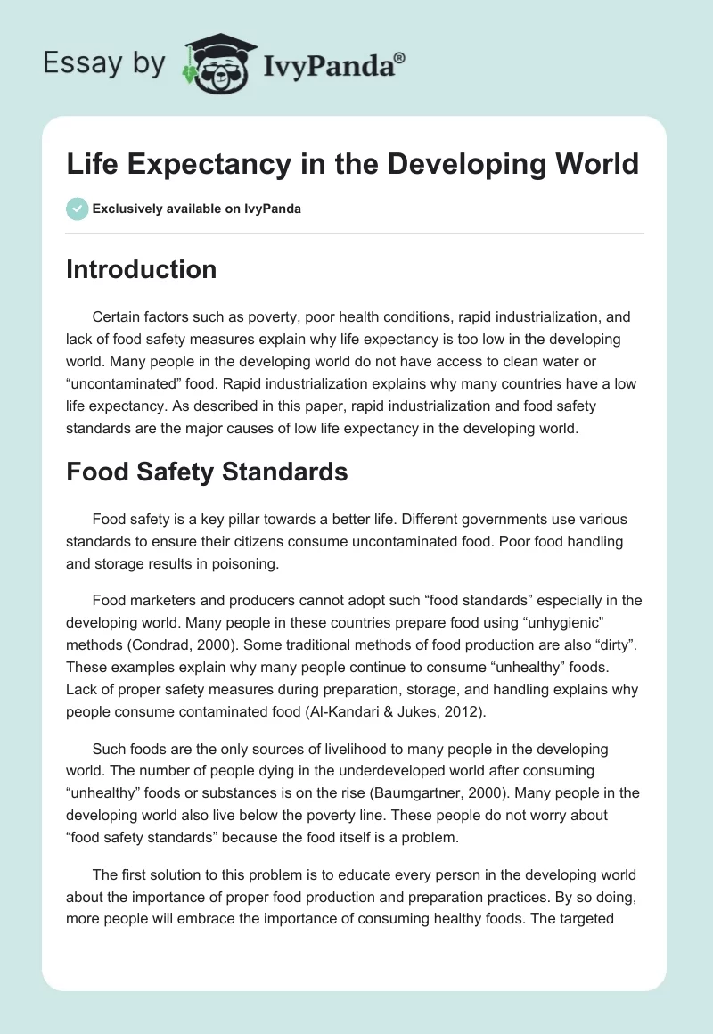 Life Expectancy in the Developing World. Page 1