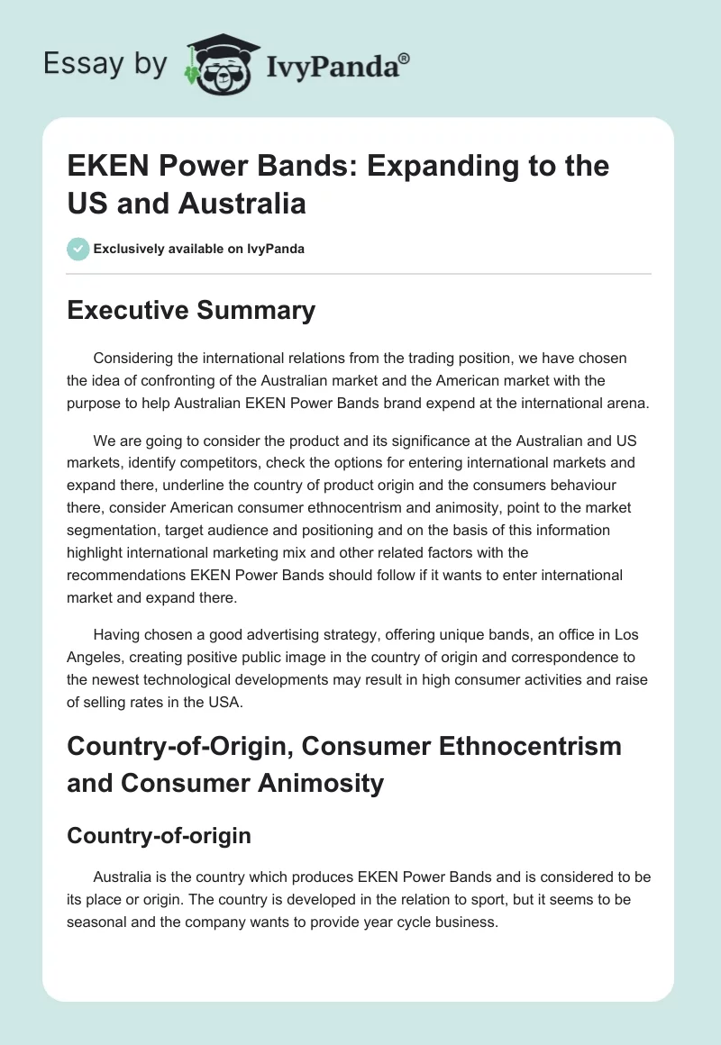 EKEN Power Bands: Expanding to the US and Australia. Page 1