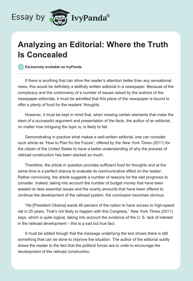Analyzing an Editorial: Where the Truth Is Concealed. Page 1