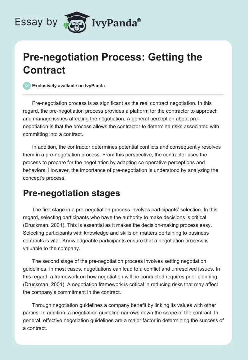 Pre-Negotiation Process: Getting the Contract. Page 1