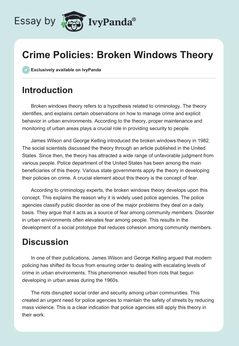 Crime Policies: Broken Windows Theory. Page 1