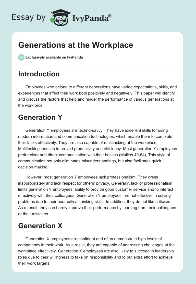 Generations at the Workplace. Page 1