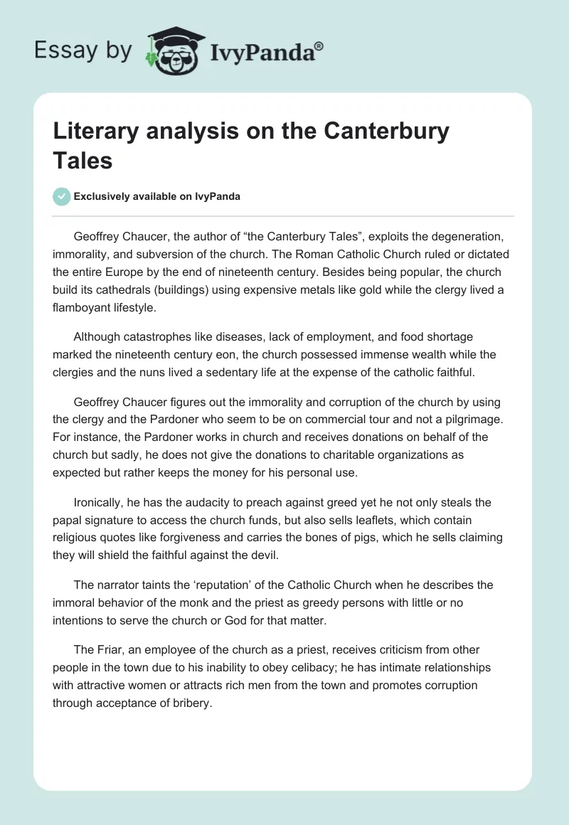 literary analysis essay on the canterbury tales