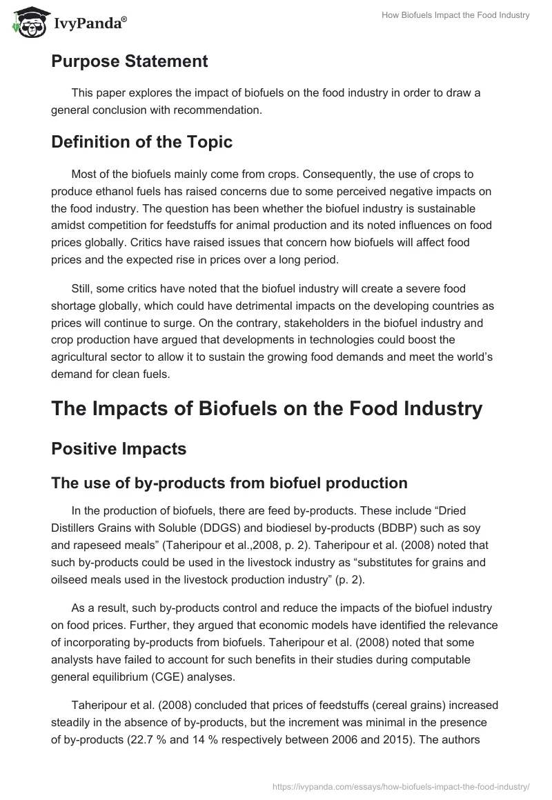 How Biofuels Impact the Food Industry. Page 2